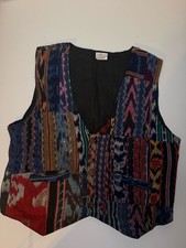 Patchwork Multicolored Vest Jacket XL Cotton Hippy Boho Sleeveless Vintage Woven