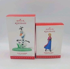 2 OLAF IN SUMMER PRINCESS ANNA Disney FROZEN Hallmark Keepsake Ornament 2015