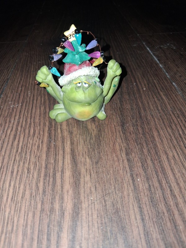 Russ Toadily Yours Frog with Christmas lights figurine