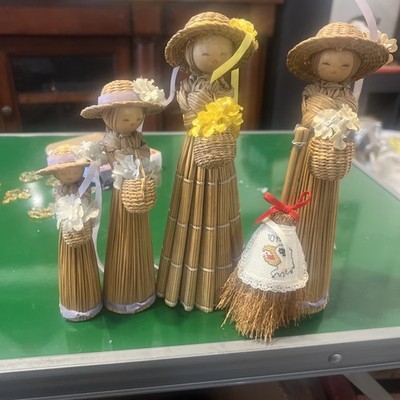 Vintage Set Of 4 Straw Figurines Handcrafted In Korea