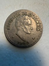 1963 Colombian 20 centavos coin.