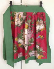 Vintage Red  Green Cotton Half Apron - features vintage scenes of little boys