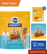 All-Natural Dentastix Dental Treats for Large Dogs - 18 Chewy Treats in a Bag