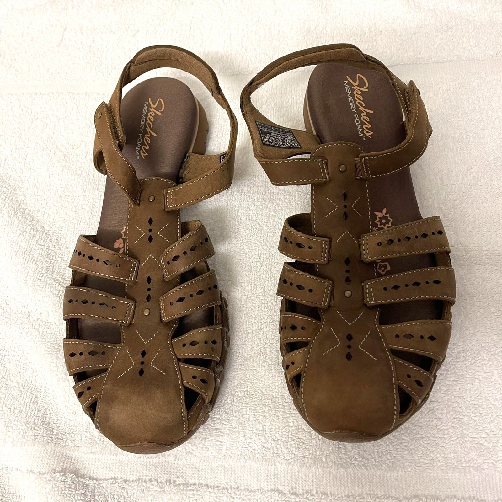 Skechers Women's Memory Foam Leather Slip on Shoe Brown Sandal Size 8.5