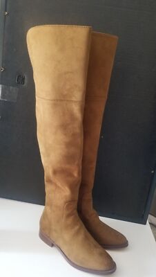 NEW J Crew Faux Suede pull on Over the Knee Flat Boot brown 7 AG056