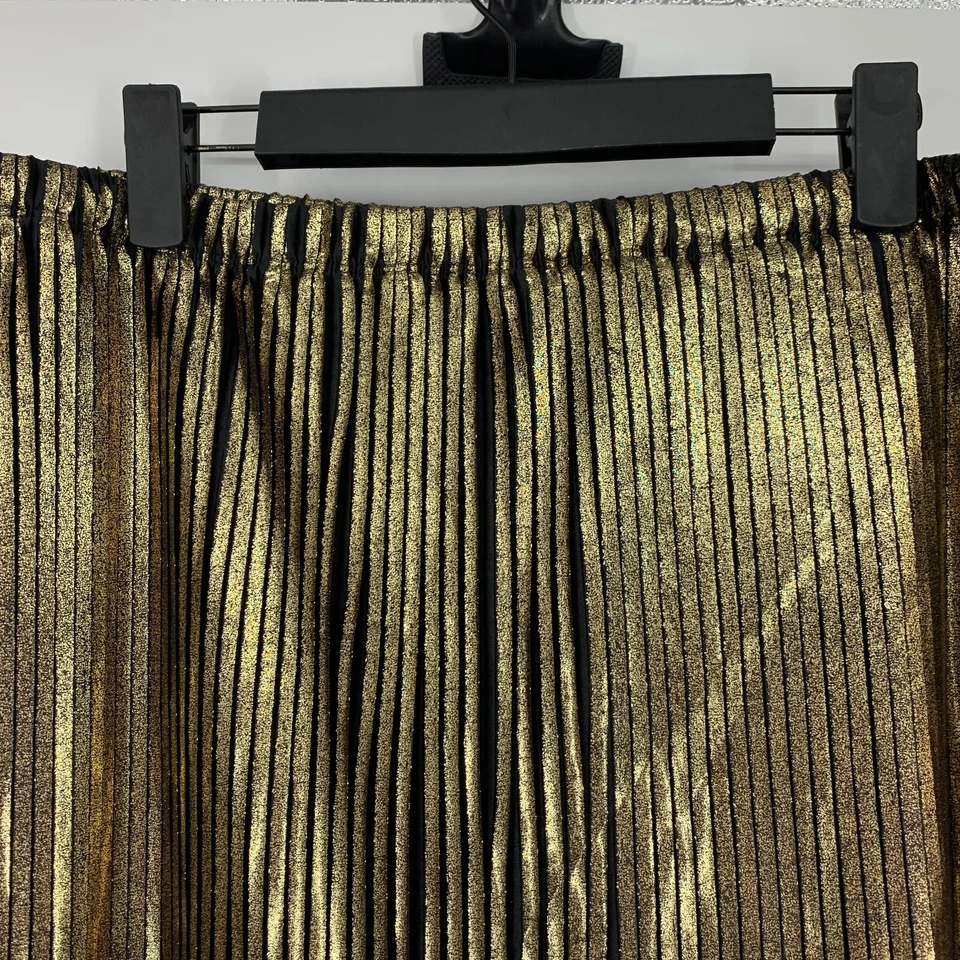 NY Collection Skirt Womens Size Medium Gold Metallic Pleated Pull On Midi NWT - Image 2 of 4