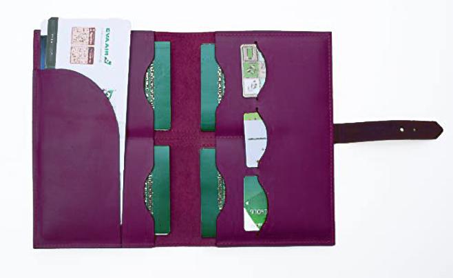 Purple leather bifold passport wallet with card slots H308-image