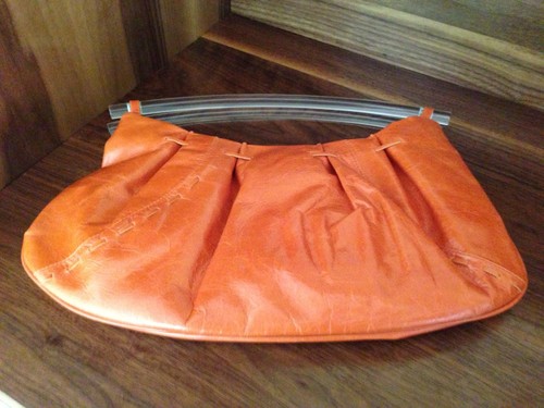 NWT Via Spiga Hobo Clutch - Orange- Clear Lucite Handles - Picture 3 of 7