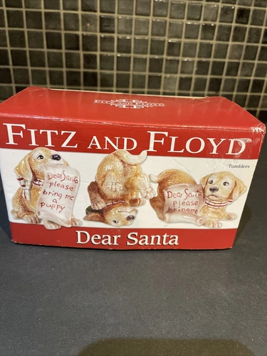 Fitz & Floyd Christmas Dear Santa Puppy Tumblers Figurines Set Bring Puppy 2009