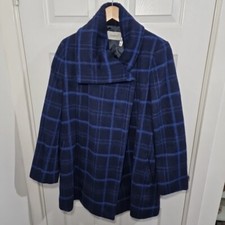 Marella Coat Uk 14 Blue Check Wool Mohair Blend Collared Pockets Sport