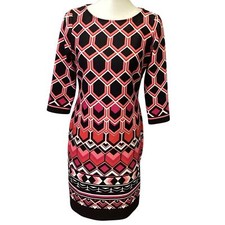 Nine West Womens Size 4 Long Sleeve Stretchy Geometric Body Con Midi Dress