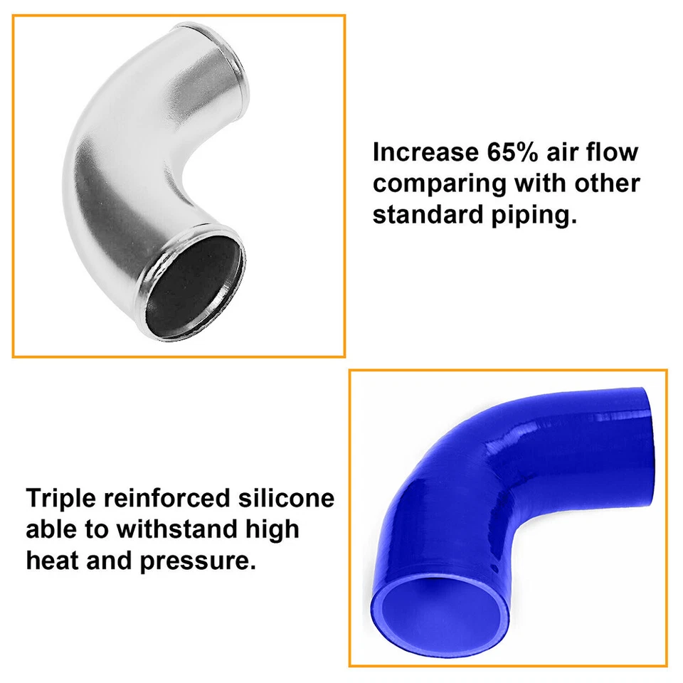 Kit de tubulação intercooler universal 3" polegadas 76mm 12 peças + acoplador braçadeira parafuso T azul - Imagem 3 de 4