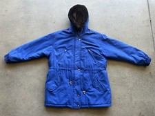 Vintage 1990s Gallery Blue Polyester Puffer Faux Fur Hood Full Zip Parka Size L