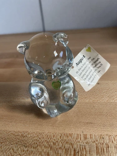 Fenton Glass Birthday Bear August Peridot Heart Figurine