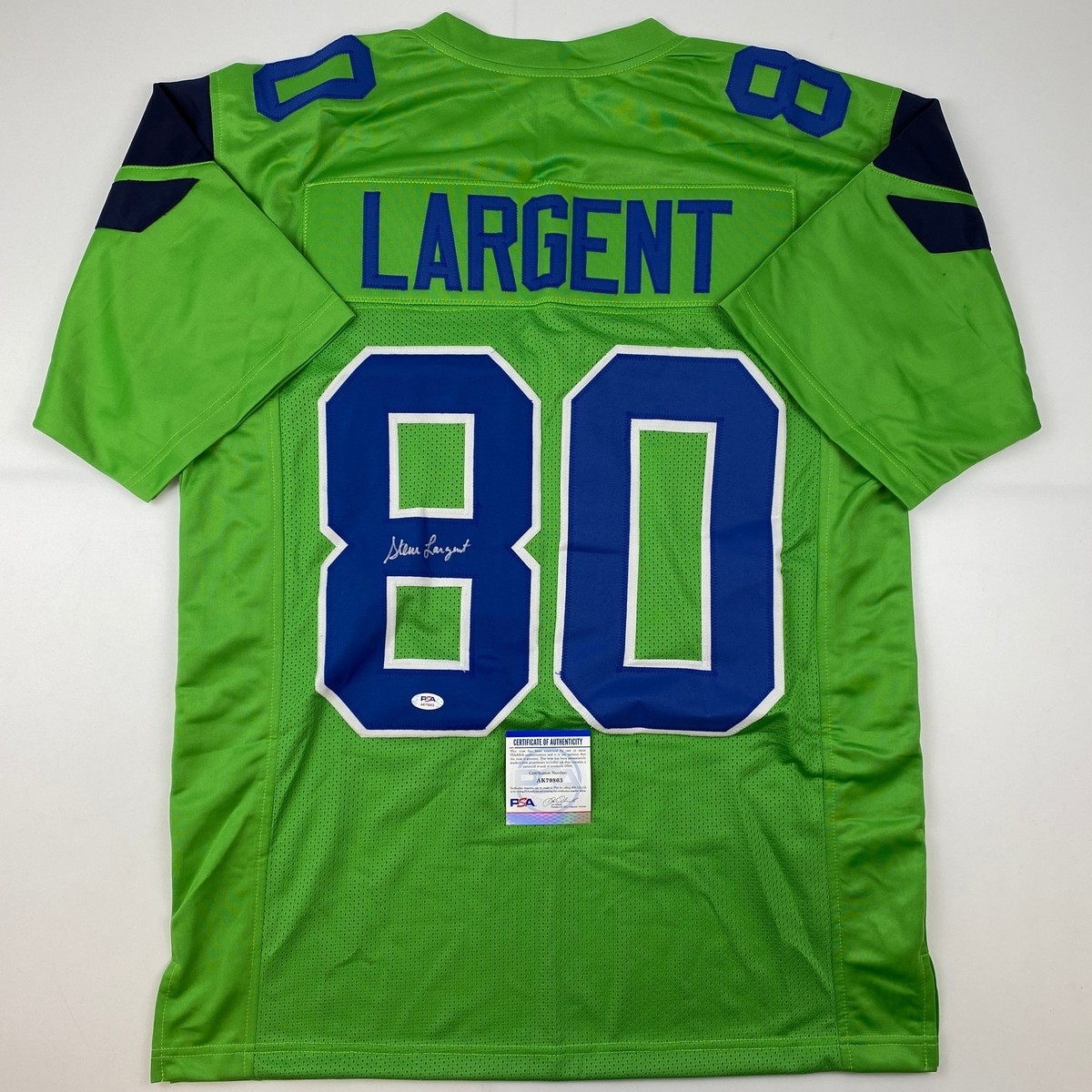 Autographed/Signed Steve Largent Seattle Green Football Jersey PSA
