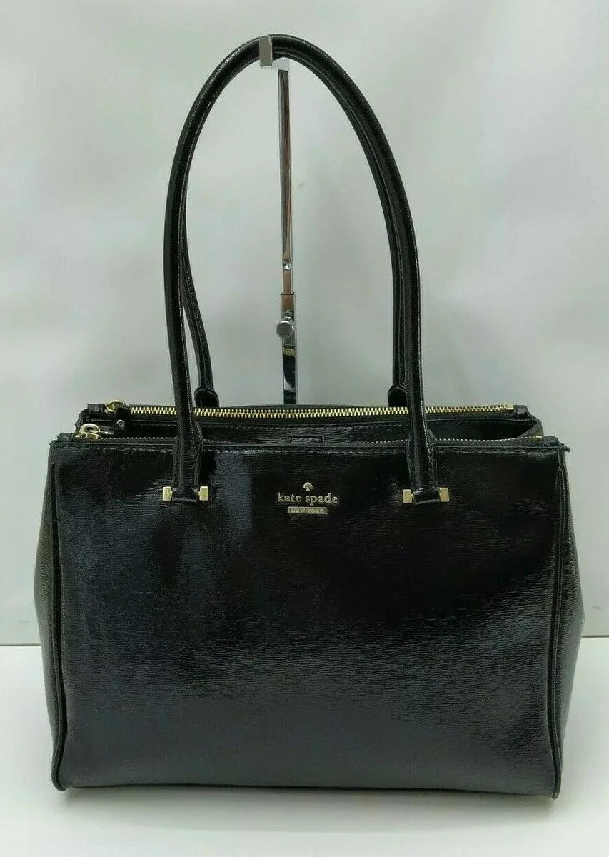 Kate Spade New York Black Leather Work Tote 2 Zippers Pockets Shoulder Bag  Purse