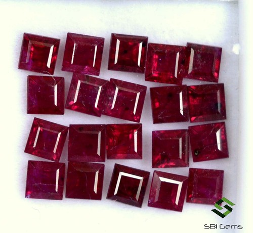 4.43 Cts Natural Ruby Square Cut 3 mm Lot 20 Pcs Calibrated Loose Gemstones - Picture 3 of 6