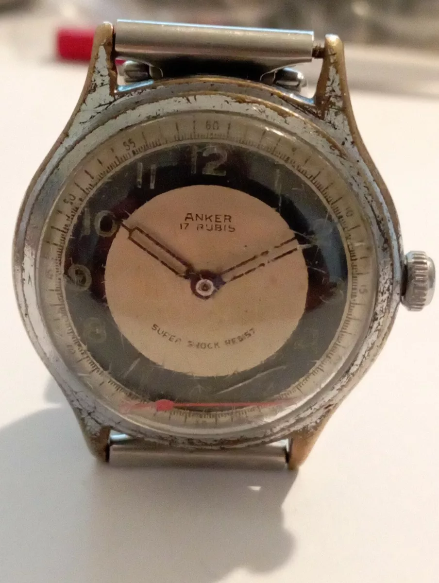 VINTAGE Ultra RARE Anker 17 rubis cal. HB 115 MS from 1950 military super shock