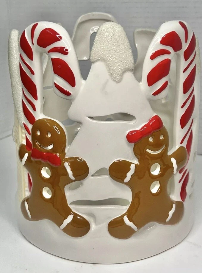 Precioso candelabro Harry Slatkins cerámica pan de jengibre hombres menta 8" Foto 4 de 4