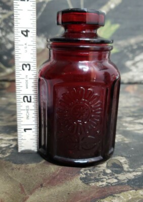 Vtg Ruby Red Wheaton Glass Bottle/Stopper Lid Sunflower B2H