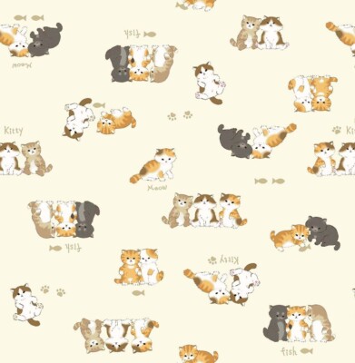 Feline Drive Fabric CUTE DOG N CAT Cats Cream Cosmo - Fat Quarter (18''x22'') FQ