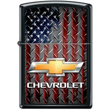 Zippo Lighter - Chevy Bowtie & Flag Black Matte - 856416