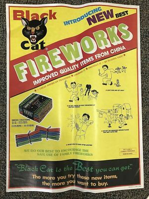 50s USA ビンテージ　Black Cat Fireworks バナー RARE Vintage Li & Fung BLACK CAT Smoke Crackers Fireworks POSTER