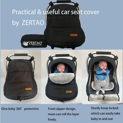 Winter Baby Car Seat Cover, Plush Lined, Waterproof, Universal Fit, Black - View #6