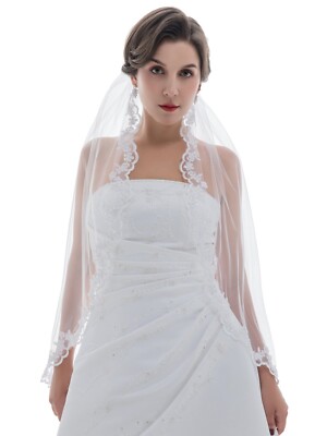 NEW 2 Tier Embroided Pearl Crystal Beaded Veil Pearl and Crystal Drip Cathedral Veil main image 3