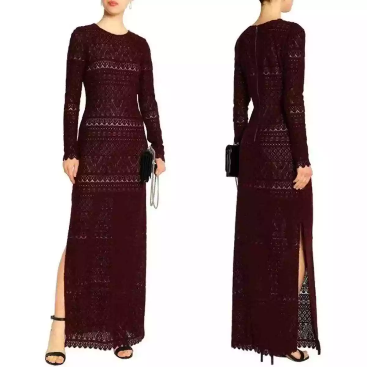 ALICE OLIVIA Dawna Lace Maxi Dress Burgundy Red 6 eBay