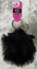 Bead Landing Faux Fur Fluffy Pom pom Keychain Ball Black Keyring Clip