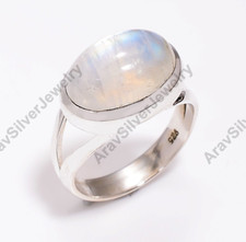 Natural Blue Moonstone Ring 925 Sterling Silver Boho Rings Gift Jewelry Women