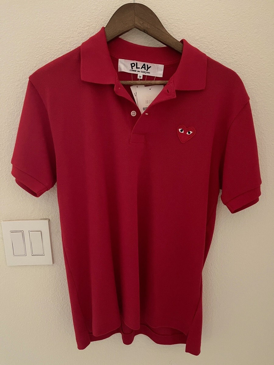 New Tags COMME DES GARCONS CDG PLAY RED HEART POLO SHIRT Button