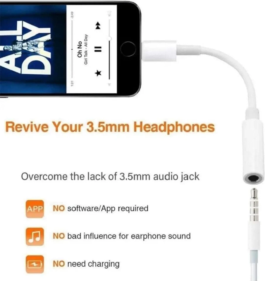 For Apple iPhone Headphone Adapter Jack 3.5mm Aux Cord Dongle - Image 4 of 4