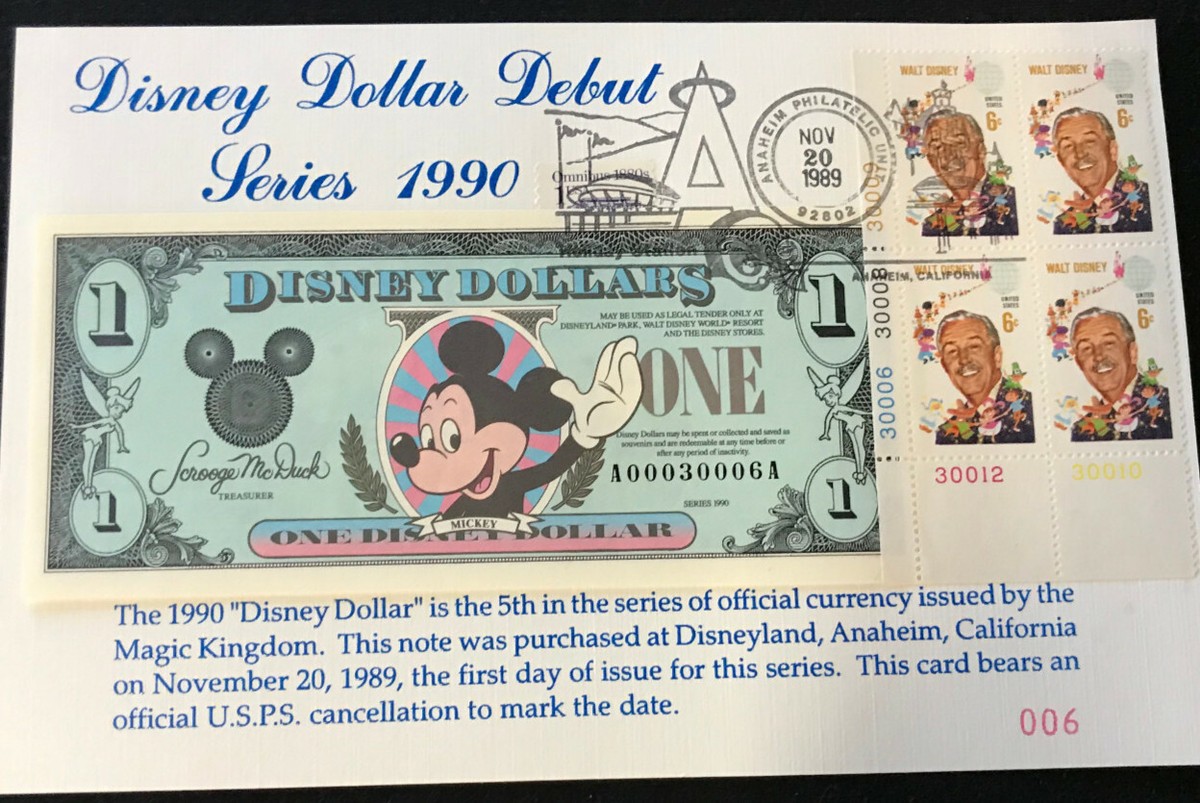 DISNEY DOLLARS ディズニーダラー　1990年、1991年 ディズニーダラー 1ドル札(1990年シリーズ)ミッキーマウス