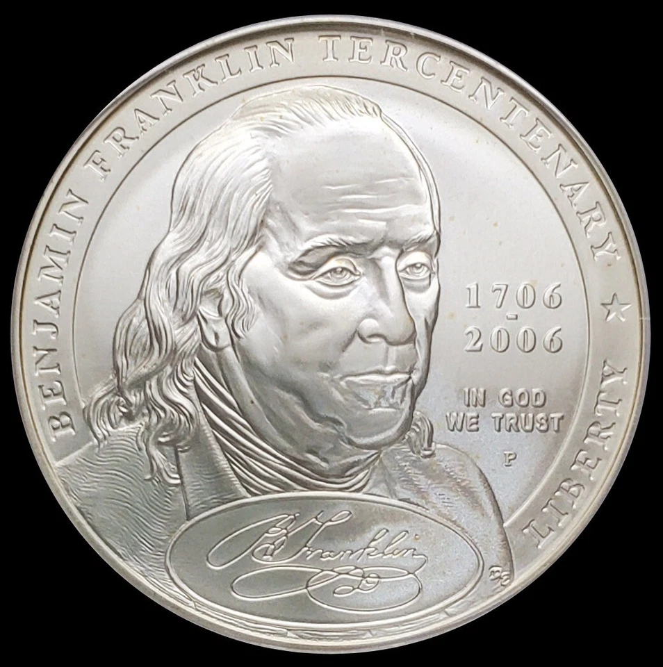 2006 P Fugio ICG MS70 Ben Franklin Founding Father .900 Silver Dollar PM0055 - Image 2 of 4