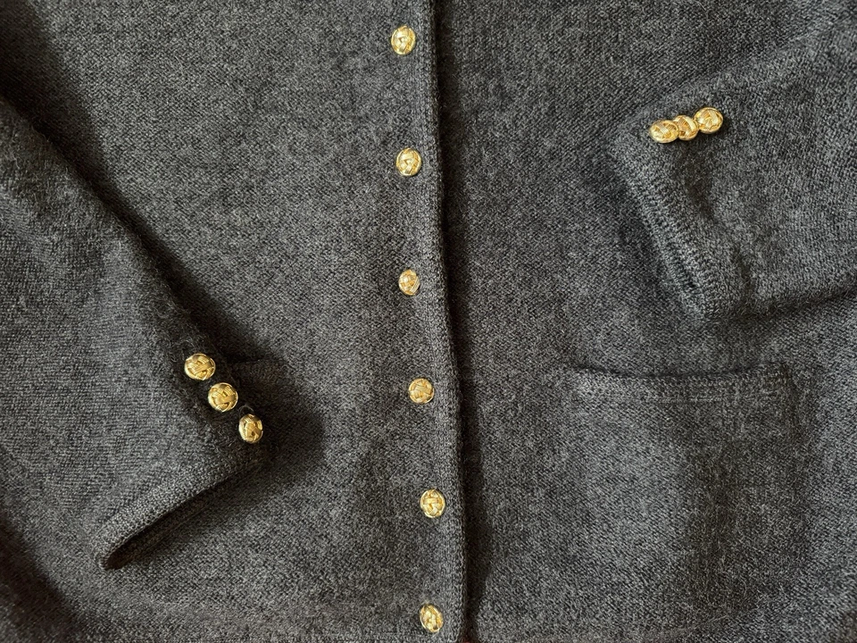 Lord & Taylor Gray Wool Gold Button Cardigan Jacket Made Australia L Petite - Image 3 of 4