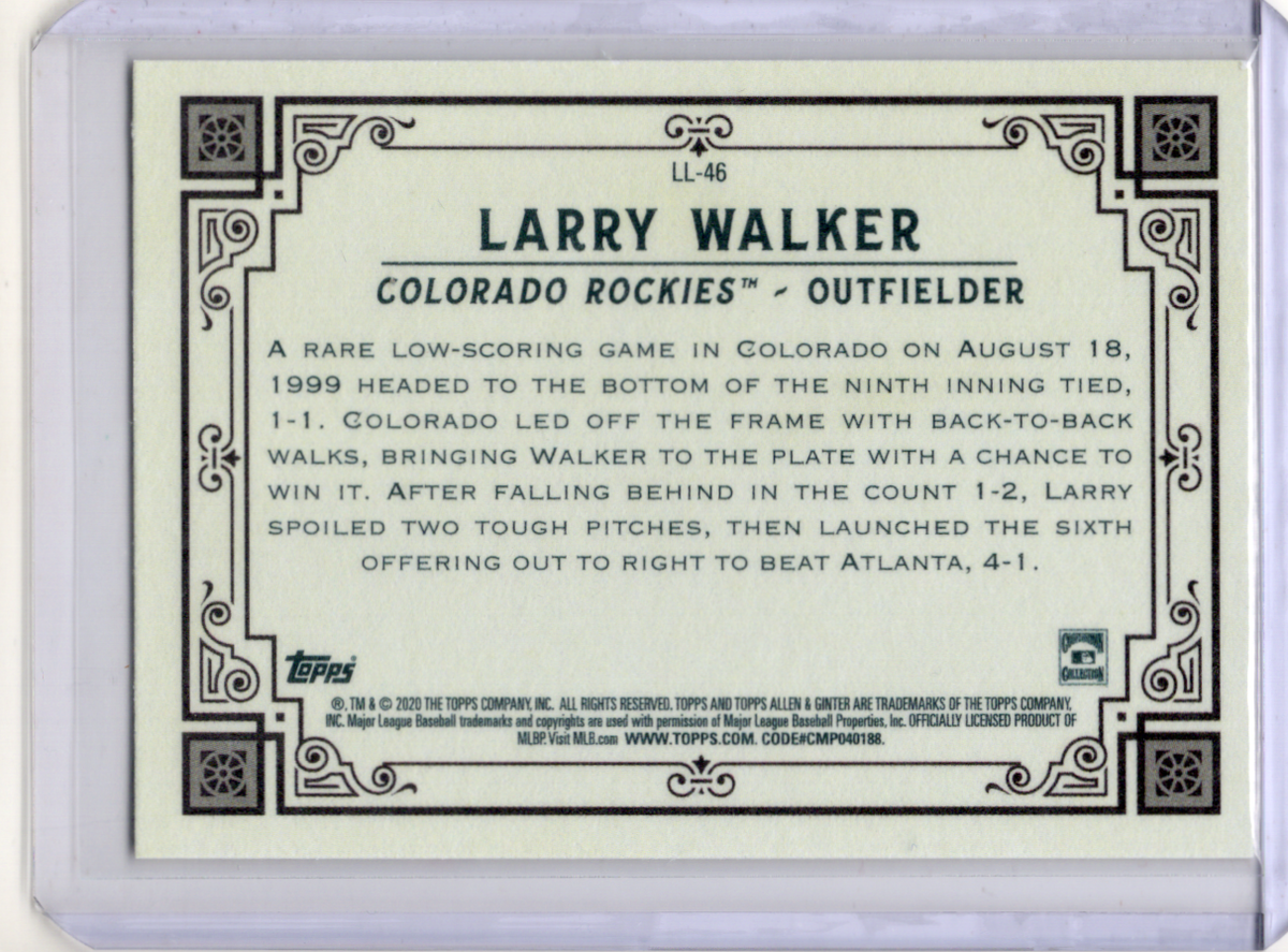 Larry Walker 2020 Topps Allen & Ginter Longball Lore Insert #LL-46