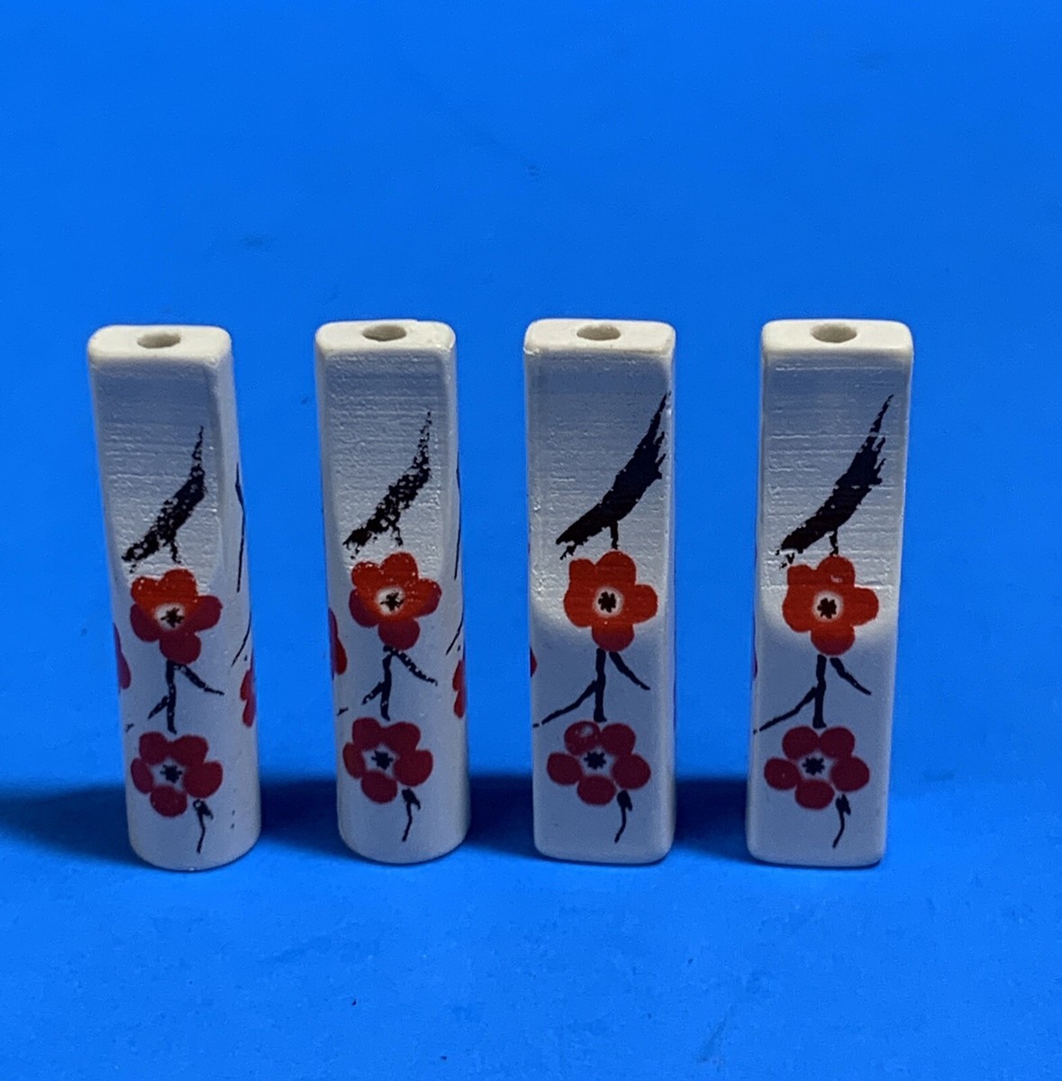 Vintage Japanese Ceramic Red Sakura Cherry Blossom Mouthpiece Cigarette  Holder