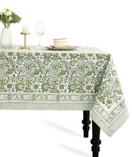 CPC Tablecloth 100 Cotton Indian Block Print Rectangle Tablecloth Agate Green