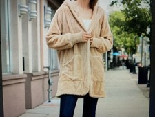 Women Over Sized Hooded Open Front Winter Jacket - Beige
