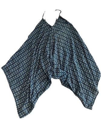 World Market L/XL Jumpsuit Wide Leg Blue White Abstract Print Harem Bohemian