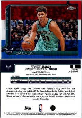 #8 Tidjane Salaun Charlott Hornets 2025-26 Topps Chrome Red White & Blue