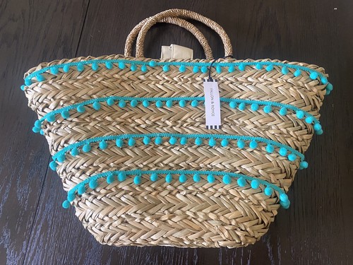 Fallon & Royce Strandtasche gewebt türkis Bommel Stroh Neu mit Etikett - Bild 7 von 7