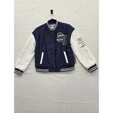 Limited Too Girls Varsity Bomber Jacket Navy Blue Cream 87 Patch L 12/14