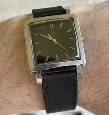 Vintage Eterna Matic Watch Square Automatic Cioccolatone Swiss Rare Black Dial