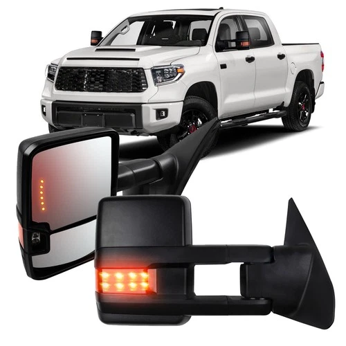 Power Heated Signals Towing Mirrors Black For 2007-2015 Toyota Tundra Brand New