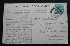 Flixton 1905 postmark on a Lantern Hill postcard to Jackson, 34 Woodville Terrac