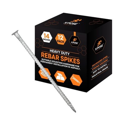 Heavy Duty Rebar Stakes 14'' - 1/2'' Diameter Threaded Galvanized Steel Spikes ...