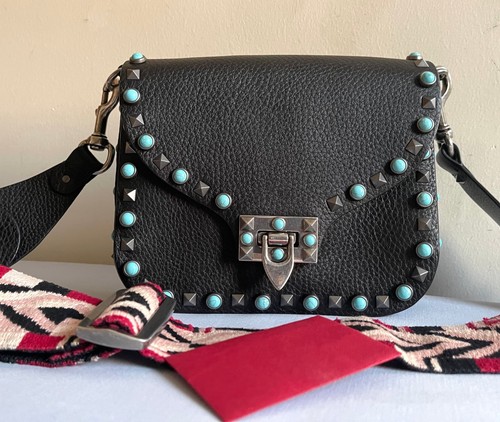Valentino Garavani Rockstud Black Small Guitar Strap Rolling Crossbody Bag